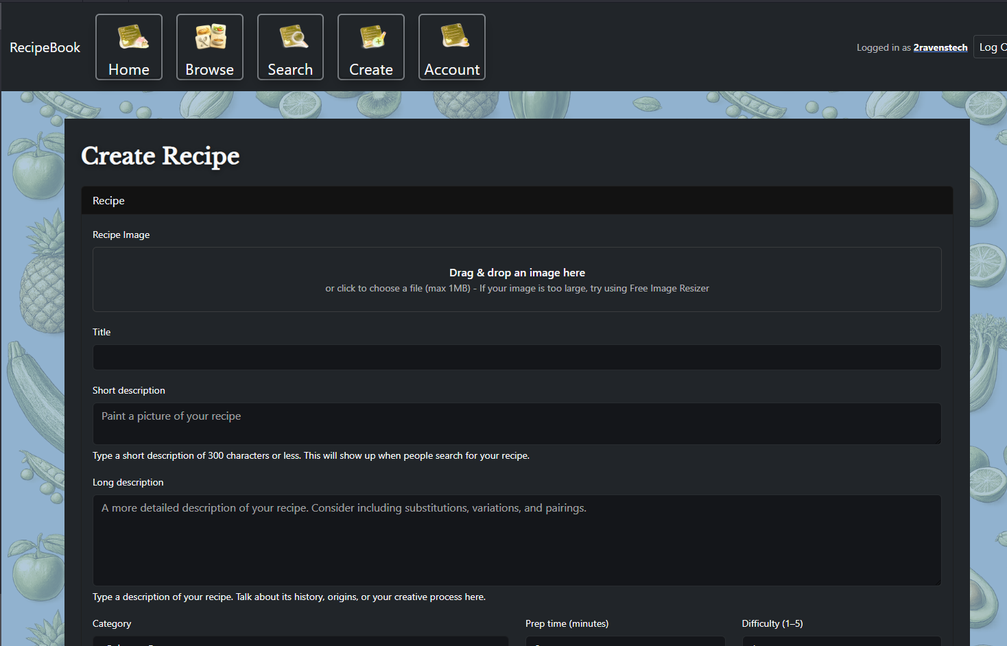 Recipebook screenshot